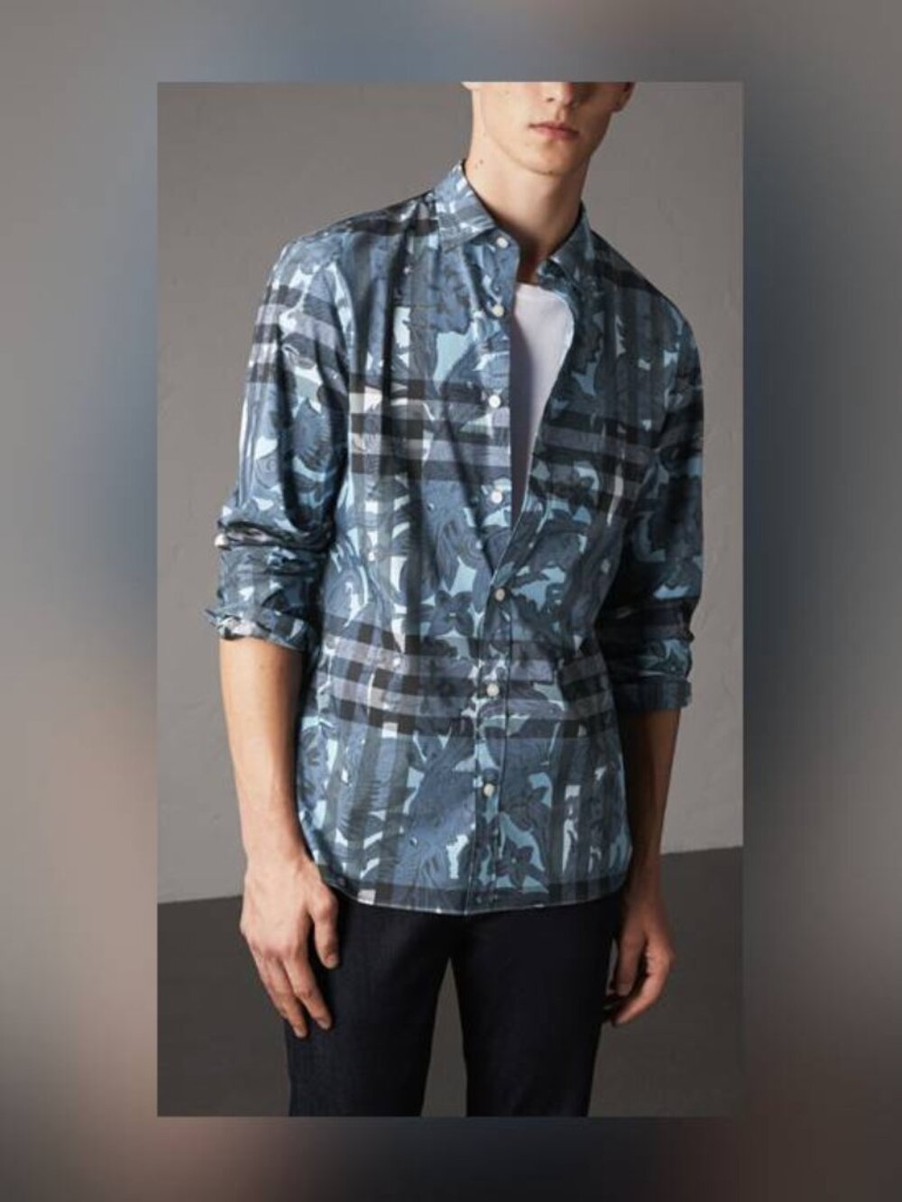 Burberry AW17 Beasts Blue Plaid Cotton-Poplin Buttoned Shirt
